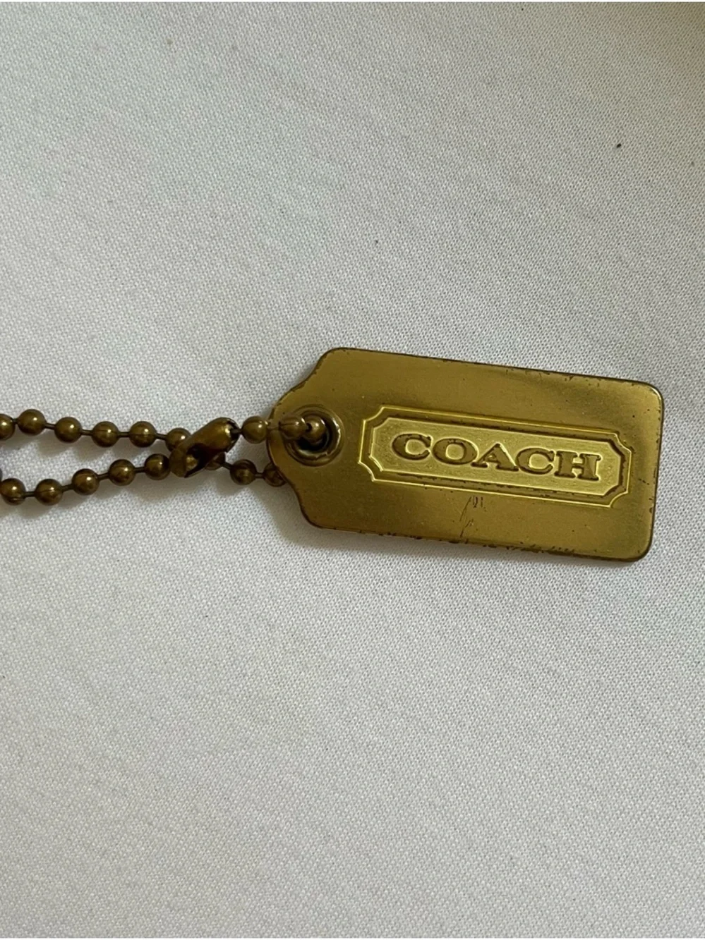 Vintage COACH Men's Brass Dog Tag Necklace - Gold Tone